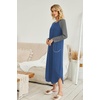Ekouaer Long Nightgowns for Women Long Sleeve House Dress with Pockets | Warm Fabric,V Neck with 3 Buttons,Color Block Raglan Sleeve,Full Length Night Gown,Nightshirt for Thanksgiving,Christmas(Blue)