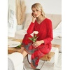Ekouaer Long Nightgowns for Women Long Sleeve House Dress with Pockets | Warm Fabric,V Neck with 3 Buttons,Color Block Raglan Sleeve,Full Length Night Gown,Nightshirt for Thanksgiving,Christmas(Red Feather)