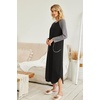 Ekouaer Long Nightgowns for Women Long Sleeve House Dress with Pockets | Warm Fabric,V Neck with 3 Buttons,Color Block Raglan Sleeve,Full Length Night Gown,Nightshirt for Thanksgiving,Christmas(Black)
