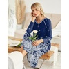 Ekouaer Long Nightgowns for Women Long Sleeve House Dress with Pockets | Warm Fabric,V Neck with 3 Buttons,Color Block Raglan Sleeve,Full Length Night Gown,Nightshirt for Thanksgiving,Christmas(Navy White Florals)
