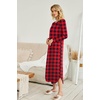 Ekouaer Long Nightgowns for Women Long Sleeve House Dress with Pockets | Warm Fabric,V Neck with 3 Buttons,Color Block Raglan Sleeve,Full Length Night Gown,Nightshirt for Thanksgiving,Christmas(Red & Black Plaid)