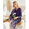 Ekouaer Long Nightgowns for Women Long Sleeve House Dress with Pockets | Warm Fabric,V Neck with 3 Buttons,Color Block Raglan Sleeve,Full Length Night Gown,Nightshirt for Thanksgiving,Christmas(Purple Florals)