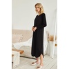 Ekouaer Long Nightgowns for Women Long Sleeve House Dress with Pockets | Warm Fabric,V Neck with 3 Buttons,Color Block Raglan Sleeve,Full Length Night Gown,Nightshirt for Thanksgiving,Christmas(All Black)