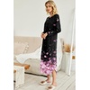 Ekouaer Long Nightgowns for Women Long Sleeve House Dress with Pockets | Warm Fabric,V Neck with 3 Buttons,Color Block Raglan Sleeve,Full Length Night Gown,Nightshirt for Thanksgiving,Christmas(Black Pink Sakura)
