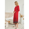 Ekouaer Long Nightgowns for Women Long Sleeve House Dress with Pockets | Warm Fabric,V Neck with 3 Buttons,Color Block Raglan Sleeve,Full Length Night Gown,Nightshirt for Thanksgiving,Christmas(Red Feather)