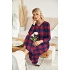 Ekouaer Long Nightgowns for Women Long Sleeve House Dress with Pockets | Warm Fabric,V Neck with 3 Buttons,Color Block Raglan Sleeve,Full Length Night Gown,Nightshirt for Thanksgiving,Christmas(Blue & Black Plaid)