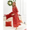 Ekouaer Long Nightgowns for Women Long Sleeve House Dress with Pockets | Warm Fabric,V Neck with 3 Buttons,Color Block Raglan Sleeve,Full Length Night Gown,Nightshirt for Thanksgiving,Christmas(Red Christmas)