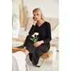 Ekouaer Long Nightgowns for Women Long Sleeve House Dress with Pockets | Warm Fabric,V Neck with 3 Buttons,Color Block Raglan Sleeve,Full Length Night Gown,Nightshirt for Thanksgiving,Christmas(All Black)