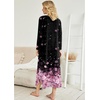 Ekouaer Long Nightgowns for Women Long Sleeve House Dress with Pockets | Warm Fabric,V Neck with 3 Buttons,Color Block Raglan Sleeve,Full Length Night Gown,Nightshirt for Thanksgiving,Christmas(Black Pink Sakura)