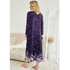 Ekouaer Long Nightgowns for Women Long Sleeve House Dress with Pockets | Warm Fabric,V Neck with 3 Buttons,Color Block Raglan Sleeve,Full Length Night Gown,Nightshirt for Thanksgiving,Christmas(Purple Florals)