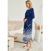 Ekouaer Long Nightgowns for Women Long Sleeve House Dress with Pockets | Warm Fabric,V Neck with 3 Buttons,Color Block Raglan Sleeve,Full Length Night Gown,Nightshirt for Thanksgiving,Christmas(Navy White Florals)