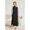 Ekouaer Long Nightgowns for Women Long Sleeve House Dress with Pockets | Warm Fabric,V Neck with 3 Buttons,Color Block Raglan Sleeve,Full Length Night Gown,Nightshirt for Thanksgiving,Christmas(Black)