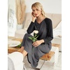 Ekouaer Long Nightgowns for Women Long Sleeve House Dress with Pockets | Warm Fabric,V Neck with 3 Buttons,Color Block Raglan Sleeve,Full Length Night Gown,Nightshirt for Thanksgiving,Christmas(Grey)