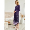 Ekouaer Long Nightgowns for Women Long Sleeve House Dress with Pockets | Warm Fabric,V Neck with 3 Buttons,Color Block Raglan Sleeve,Full Length Night Gown,Nightshirt for Thanksgiving,Christmas(Purple Florals)
