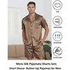 Ekouaer Men Silk Pajamas Set 2 Pieces Satin Pj Button Down Loungewear Sets | Shirt and Shorts,Sleepwear,Drawstring,Pockets,Short Sleeve,Matching Set,Breathable,Soft,Men’s Gift for Birthday,Summer,Fall(Geometric Gold)