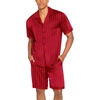 Ekouaer Men Silk Pajamas Set 2 Pieces Satin Pj Button Down Loungewear Sets | Shirt and Shorts,Sleepwear,Drawstring,Pockets,Short Sleeve,Matching Set,Breathable,Soft,Men’s Gift for Birthday,Summer,Fall(Red Striped)