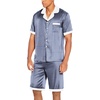 Ekouaer Men Silk Pajamas Set 2 Pieces Satin Pj Button Down Loungewear Sets | Shirt and Shorts,Sleepwear,Drawstring,Pockets,Short Sleeve,Matching Set,Breathable,Soft,Men’s Gift for Birthday,Summer,Fall(Blue Plaid)