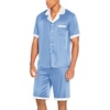 Ekouaer Men Silk Pajamas Set 2 Pieces Satin Pj Button Down Loungewear Sets | Shirt and Shorts,Sleepwear,Drawstring,Pockets,Short Sleeve,Matching Set,Breathable,Soft,Men’s Gift for Birthday,Summer,Fall(Blue)