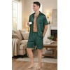 Ekouaer Men Silk Pajamas Set 2 Pieces Satin Pj Button Down Loungewear Sets | Shirt and Shorts,Sleepwear,Drawstring,Pockets,Short Sleeve,Matching Set,Breathable,Soft,Men’s Gift for Birthday,Summer,Fall(Green Striped)