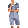Ekouaer Men Silk Pajamas Set 2 Pieces Satin Pj Button Down Loungewear Sets | Shirt and Shorts,Sleepwear,Drawstring,Pockets,Short Sleeve,Matching Set,Breathable,Soft,Men’s Gift for Birthday,Summer,Fall(Blue Plaid)