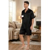 Ekouaer Men Silk Pajamas Set 2 Pieces Satin Pj Button Down Loungewear Sets | Shirt and Shorts,Sleepwear,Drawstring,Pockets,Short Sleeve,Matching Set,Breathable,Soft,Men’s Gift for Birthday,Summer,Fall(Stripe Black)
