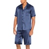 Ekouaer Men Silk Pajamas Set 2 Pieces Satin Pj Button Down Loungewear Sets | Shirt and Shorts,Sleepwear,Drawstring,Pockets,Short Sleeve,Matching Set,Breathable,Soft,Men’s Gift for Birthday,Summer,Fall(Navy Blue Geometry)