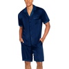 Ekouaer Men Silk Pajamas Set 2 Pieces Satin Pj Button Down Loungewear Sets | Shirt and Shorts,Sleepwear,Drawstring,Pockets,Short Sleeve,Matching Set,Breathable,Soft,Men’s Gift for Birthday,Summer,Fall(Navy Striped)