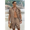 Ekouaer Men Silk Pajamas Set 2 Pieces Satin Pj Button Down Loungewear Sets | Shirt and Shorts,Sleepwear,Drawstring,Pockets,Short Sleeve,Matching Set,Breathable,Soft,Men’s Gift for Birthday,Summer,Fall(Geometric Gold)