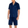 Ekouaer Men Silk Pajamas Set 2 Pieces Satin Pj Button Down Loungewear Sets | Shirt and Shorts,Sleepwear,Drawstring,Pockets,Short Sleeve,Matching Set,Breathable,Soft,Men’s Gift for Birthday,Summer,Fall(Navy Striped)