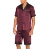 Ekouaer Men Silk Pajamas Set 2 Pieces Satin Pj Button Down Loungewear Sets | Shirt and Shorts,Sleepwear,Drawstring,Pockets,Short Sleeve,Matching Set,Breathable,Soft,Men’s Gift for Birthday,Summer,Fall(Wine Red)