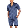 Ekouaer Men Silk Pajamas Set 2 Pieces Satin Pj Button Down Loungewear Sets | Shirt and Shorts,Sleepwear,Drawstring,Pockets,Short Sleeve,Matching Set,Breathable,Soft,Men’s Gift for Birthday,Summer,Fall(Navy Blue Geometry)