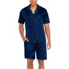 Ekouaer Men Silk Pajamas Set 2 Pieces Satin Pj Button Down Loungewear Sets | Shirt and Shorts,Sleepwear,Drawstring,Pockets,Short Sleeve,Matching Set,Breathable,Soft,Men’s Gift for Birthday,Summer,Fall(Navy Striped)