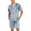 Ekouaer Men Silk Pajamas Set 2 Pieces Satin Pj Button Down Loungewear Sets | Shirt and Shorts,Sleepwear,Drawstring,Pockets,Short Sleeve,Matching Set,Breathable,Soft,Men’s Gift for Birthday,Summer,Fall(Blue Check)
