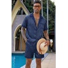Ekouaer Men Silk Pajamas Set 2 Pieces Satin Pj Button Down Loungewear Sets | Shirt and Shorts,Sleepwear,Drawstring,Pockets,Short Sleeve,Matching Set,Breathable,Soft,Men’s Gift for Birthday,Summer,Fall(Blue Striped)