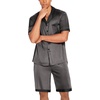 Ekouaer Men Silk Pajamas Set 2 Pieces Satin Pj Button Down Loungewear Sets | Shirt and Shorts,Sleepwear,Drawstring,Pockets,Short Sleeve,Matching Set,Breathable,Soft,Men’s Gift for Birthday,Summer,Fall(Dark Grey)