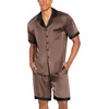 Ekouaer Men Silk Pajamas Set 2 Pieces Satin Pj Button Down Loungewear Sets | Shirt and Shorts,Sleepwear,Drawstring,Pockets,Short Sleeve,Matching Set,Breathable,Soft,Men’s Gift for Birthday,Summer,Fall(Brown)