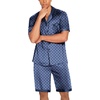 Ekouaer Men Silk Pajamas Set 2 Pieces Satin Pj Button Down Loungewear Sets | Shirt and Shorts,Sleepwear,Drawstring,Pockets,Short Sleeve,Matching Set,Breathable,Soft,Men’s Gift for Birthday,Summer,Fall(Navy Blue Geometry)