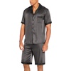 Ekouaer Men Silk Pajamas Set 2 Pieces Satin Pj Button Down Loungewear Sets | Shirt and Shorts,Sleepwear,Drawstring,Pockets,Short Sleeve,Matching Set,Breathable,Soft,Men’s Gift for Birthday,Summer,Fall(Dark Grey)