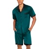 Ekouaer Men Silk Pajamas Set 2 Pieces Satin Pj Button Down Loungewear Sets | Shirt and Shorts,Sleepwear,Drawstring,Pockets,Short Sleeve,Matching Set,Breathable,Soft,Men’s Gift for Birthday,Summer,Fall(Lake Green)