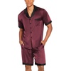 Ekouaer Men Silk Pajamas Set 2 Pieces Satin Pj Button Down Loungewear Sets | Shirt and Shorts,Sleepwear,Drawstring,Pockets,Short Sleeve,Matching Set,Breathable,Soft,Men’s Gift for Birthday,Summer,Fall(Wine Red)