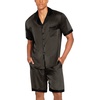 Ekouaer Men Silk Pajamas Set 2 Pieces Satin Pj Button Down Loungewear Sets | Shirt and Shorts,Sleepwear,Drawstring,Pockets,Short Sleeve,Matching Set,Breathable,Soft,Men’s Gift for Birthday,Summer,Fall(Stripe Black Gold)