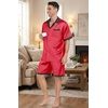 Ekouaer Men Silk Pajamas Set 2 Pieces Satin Pj Button Down Loungewear Sets | Shirt and Shorts,Sleepwear,Drawstring,Pockets,Short Sleeve,Matching Set,Breathable,Soft,Men’s Gift for Birthday,Summer,Fall(01 Red)