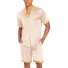 Ekouaer Men Silk Pajamas Set 2 Pieces Satin Pj Button Down Loungewear Sets | Shirt and Shorts,Sleepwear,Drawstring,Pockets,Short Sleeve,Matching Set,Breathable,Soft,Men’s Gift for Birthday,Summer,Fall(Champagne)