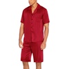 Ekouaer Men Silk Pajamas Set 2 Pieces Satin Pj Button Down Loungewear Sets | Shirt and Shorts,Sleepwear,Drawstring,Pockets,Short Sleeve,Matching Set,Breathable,Soft,Men’s Gift for Birthday,Summer,Fall(Red Striped)