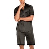 Ekouaer Men Silk Pajamas Set 2 Pieces Satin Pj Button Down Loungewear Sets | Shirt and Shorts,Sleepwear,Drawstring,Pockets,Short Sleeve,Matching Set,Breathable,Soft,Men’s Gift for Birthday,Summer,Fall(Stripe Black Gold)
