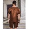 Ekouaer Mens Pajamas Set 2 Piece Silk Pjs Sets Button Down Loungewear | Satin Sleepwear, Summer Fall Homewear, Short Sleeve Tops and Shorts with Pockets(Brown)