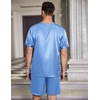 Ekouaer Mens Pajamas Set 2 Piece Silk Pjs Sets Button Down Loungewear | Satin Sleepwear, Summer Fall Homewear, Short Sleeve Tops and Shorts with Pockets(Blue)