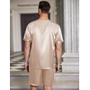 Ekouaer Mens Pajamas Set 2 Piece Silk Pjs Sets Button Down Loungewear | Satin Sleepwear, Summer Fall Homewear, Short Sleeve Tops and Shorts with Pockets(Champagne)