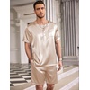 Ekouaer Mens Pajamas Set 2 Piece Silk Pjs Sets Button Down Loungewear | Satin Sleepwear, Summer Fall Homewear, Short Sleeve Tops and Shorts with Pockets(Champagne)