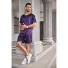 Ekouaer Mens Pajamas Set 2 Piece Silk Pjs Sets Button Down Loungewear | Satin Sleepwear, Summer Fall Homewear, Short Sleeve Tops and Shorts with Pockets(Deep Purple)